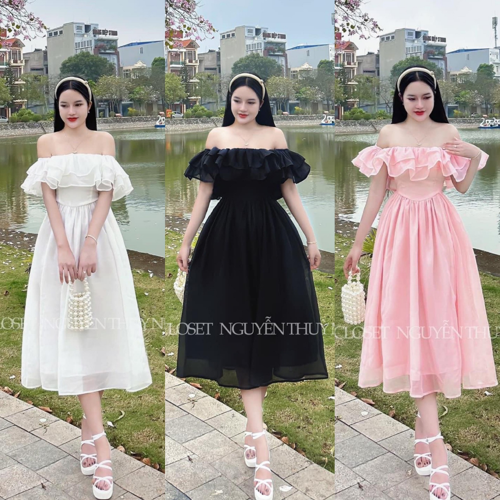 Đầm váy nữ xòe phối bèo 2 lớp với 3 tone màu nhẹ nhàng, xinh xắn dành cho các nàng diện đi chơi, dự tiệc siêu xinh