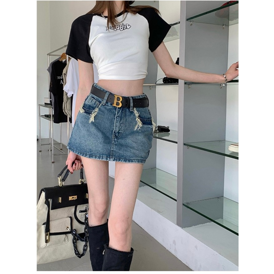 Chân váy bò jean chữ a nữ jeans cạp cao phong cách style jeanshop03 ms01