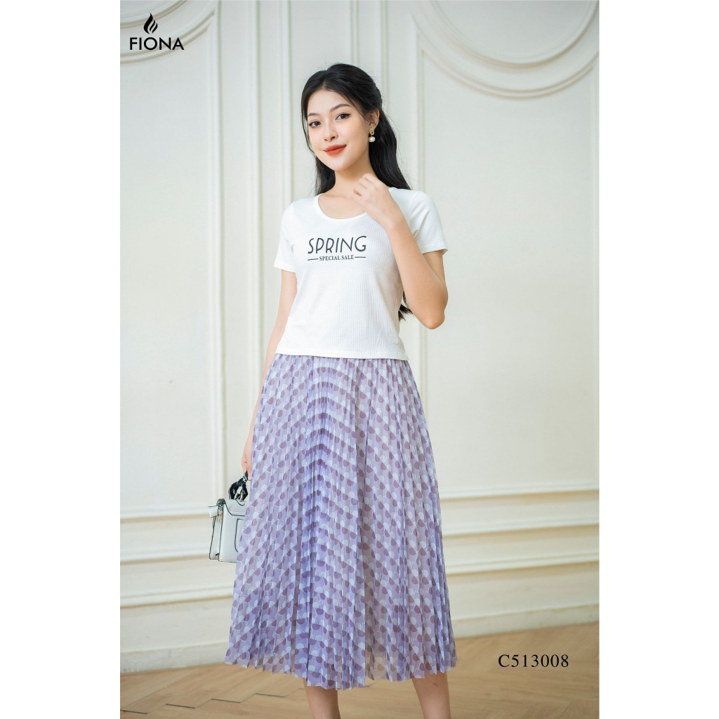 Chân váy lưới  Fiona dập nhăn freesize cạp chun, họa tiết hình bán nguyệt C213008