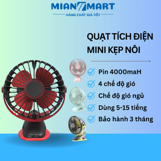 Quạt tích điện mini kẹp xe đẩy, kẹp nôi, dùng liên tục 15h bh 3 tháng- mianmart