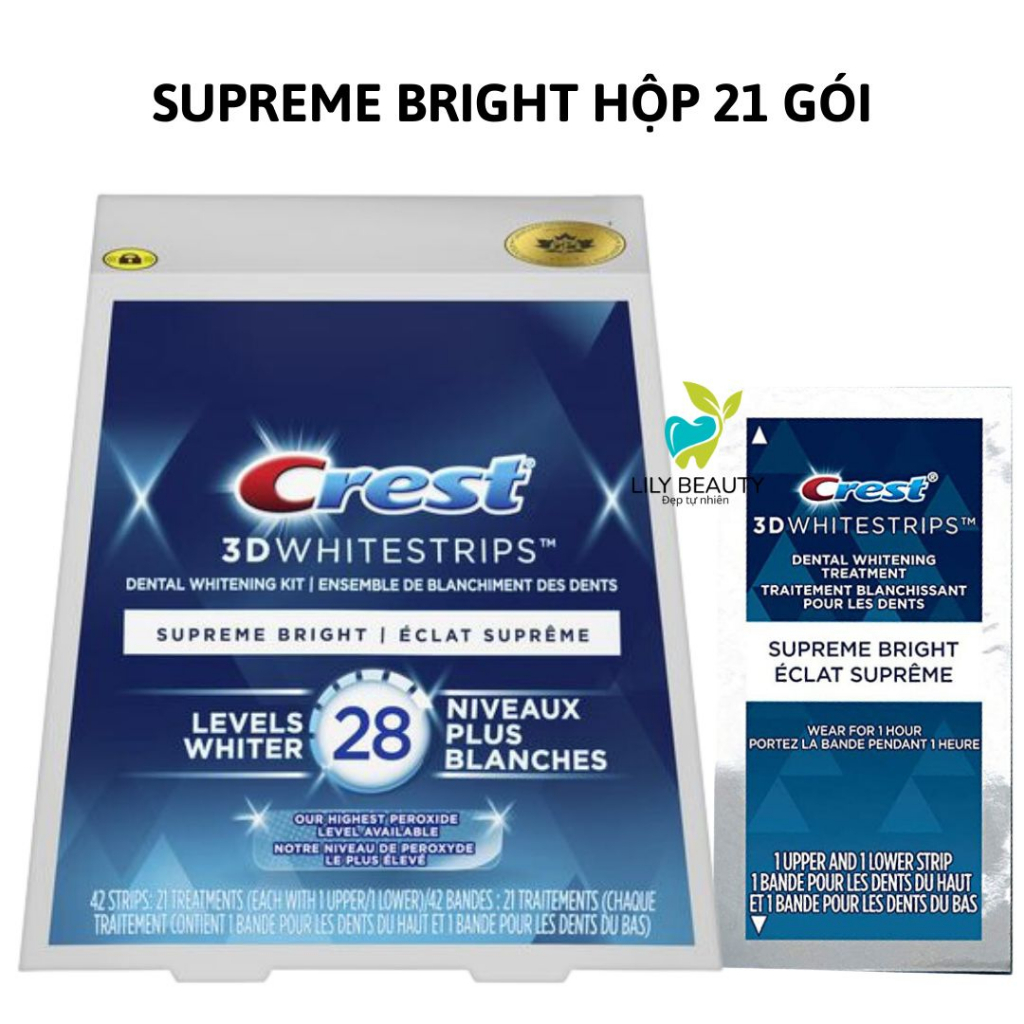 Liệu trình 7 ngày - Miếng dán trắng răng Crest 3D White Supreme Bright hàng chính hãng