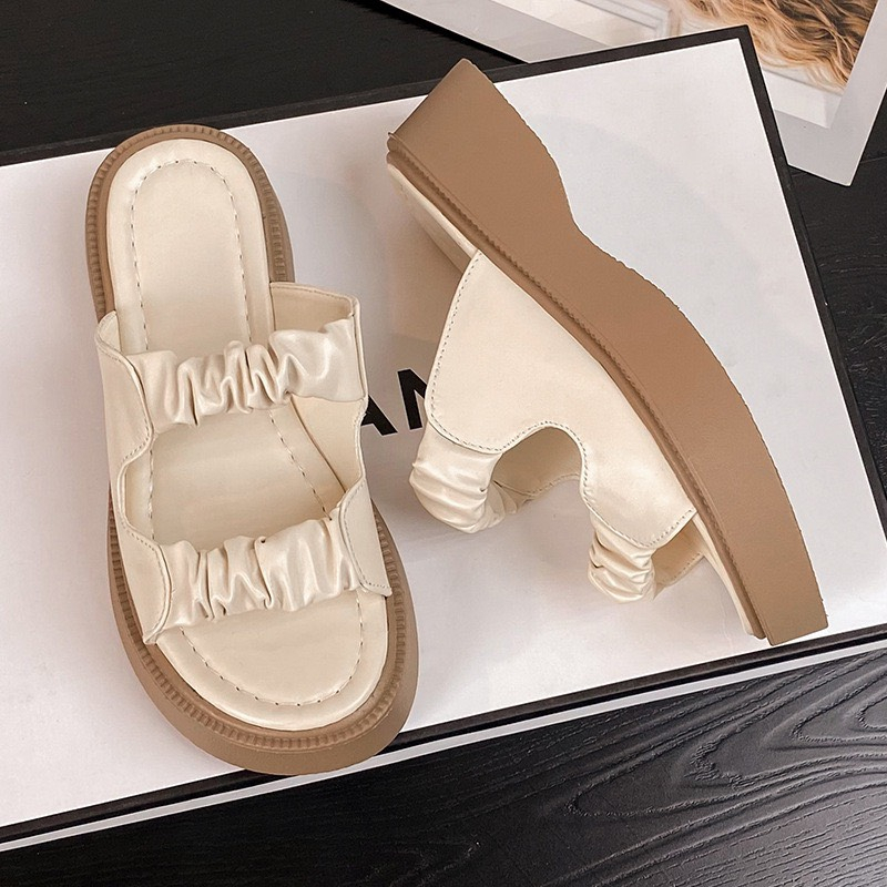 Dép nữ đế nâu 3cm, Dép bèo 2 quai nhún da mềm êm chân mẫu mới siêu hot