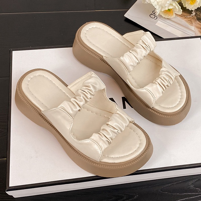 Dép nữ đế nâu 3cm, Dép bèo 2 quai nhún da mềm êm chân mẫu mới siêu hot