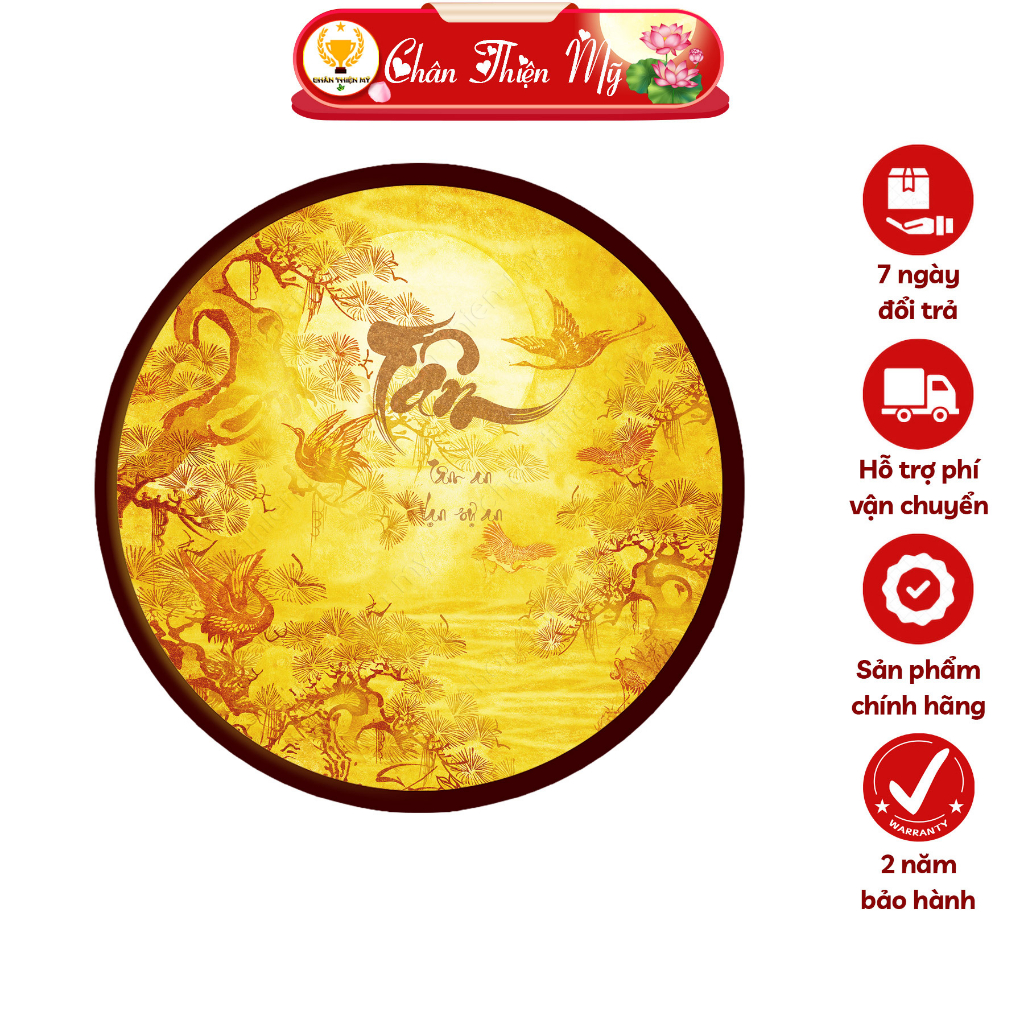 Đèn Hào Quang Chữ Tâm In Tranh Trúc Chỉ CHÂN THIỆN MỸ, Tranh Treo Phòng Thờ, Trang Trí Tượng Phật TC-HQ-208