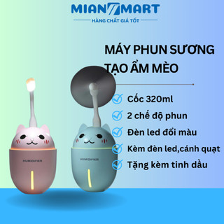 Máy phun sương, máy tạo ẩm kết hợp đèn ngủ led và quạt hình mèo - MIAN MART