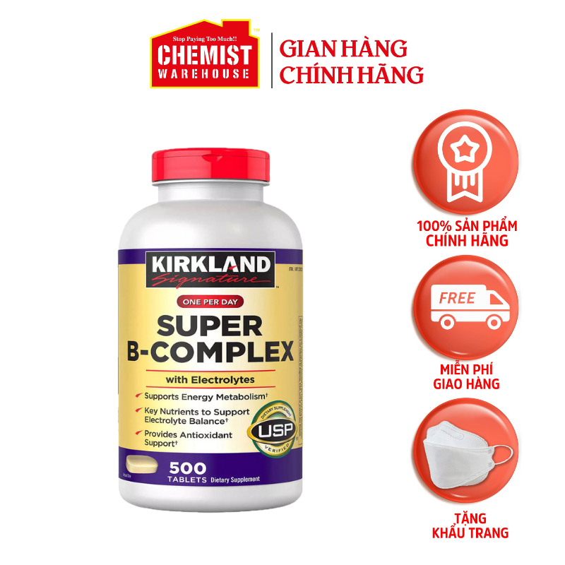 Viên uống bổ sung Vitamin B tổng hợp Super B-Complex Kirkland Signature 500 viên của Mỹ