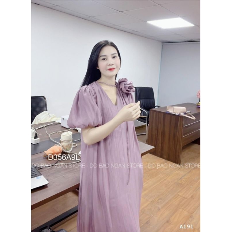 Váy Babydoll Dài Đi Biển ,Váy Suông Lụa Tay Bồng Gắn Hoa Nổi ,Dáng Dài 2 Lớp Form Rộng Bầu Bì Thoải Mái