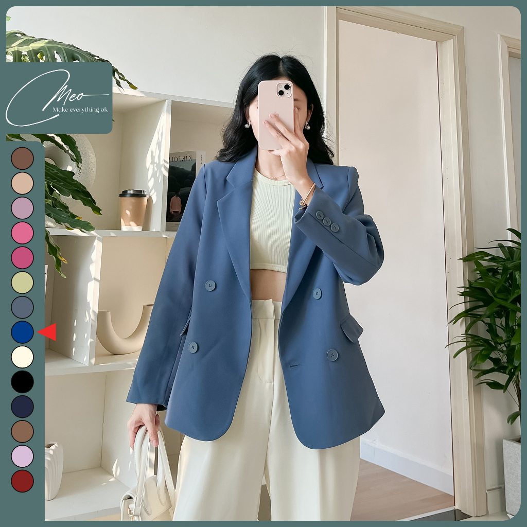 Áo blazer nữ áo vest dài tay màu xanh dương | BigBuy360 - bigbuy360.vn