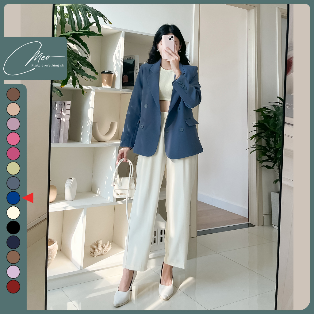 Áo blazer nữ áo vest dài tay màu xanh dương | BigBuy360 - bigbuy360.vn
