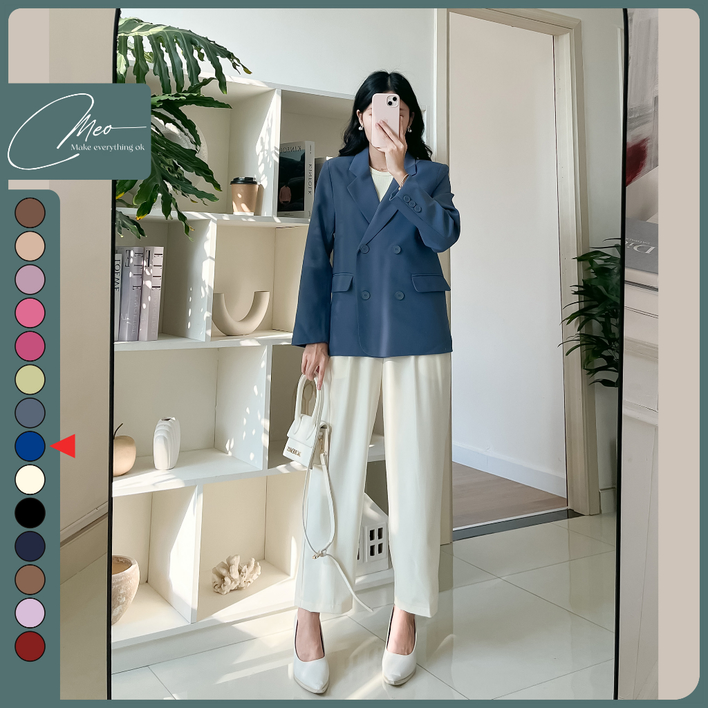 Áo blazer nữ áo vest dài tay màu xanh dương | BigBuy360 - bigbuy360.vn