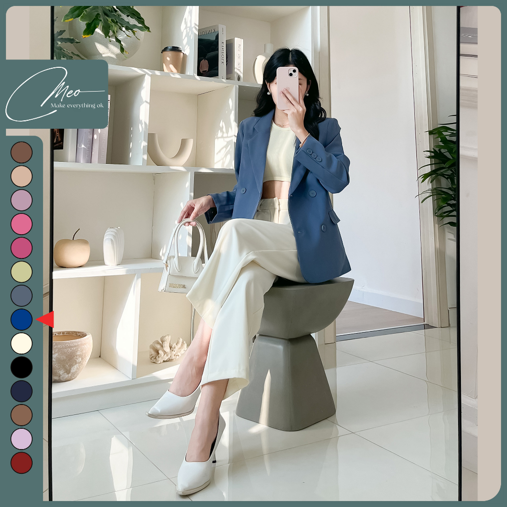 Áo blazer nữ áo vest dài tay màu xanh dương | BigBuy360 - bigbuy360.vn
