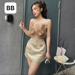 Set áo 2 dây nữ đính hoa tiểu thư kèm chân váy tacta dáng chữ A ôm body bánh bèo đi tiệc cưới Hàn Quốc