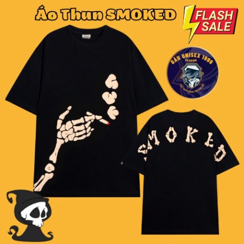 Áo Phông SMOKED Bộ xương Tay Lỡ Form Rộng Unisex Áo Thun Nam Nữ In Chữ Smoked Vải Cotton Co Giãn