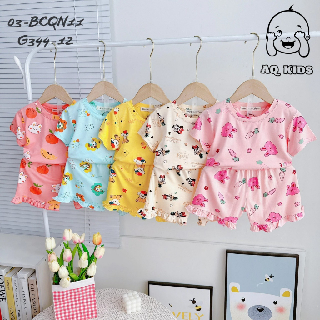 bộ cộc tay bé gái in cây MINLYBABY cute size 7-30kg