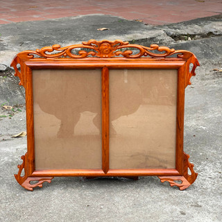 Khung treo tường thờ đôi 2 ảnh thờ gia tiên gỗ hương cỡ 21x31