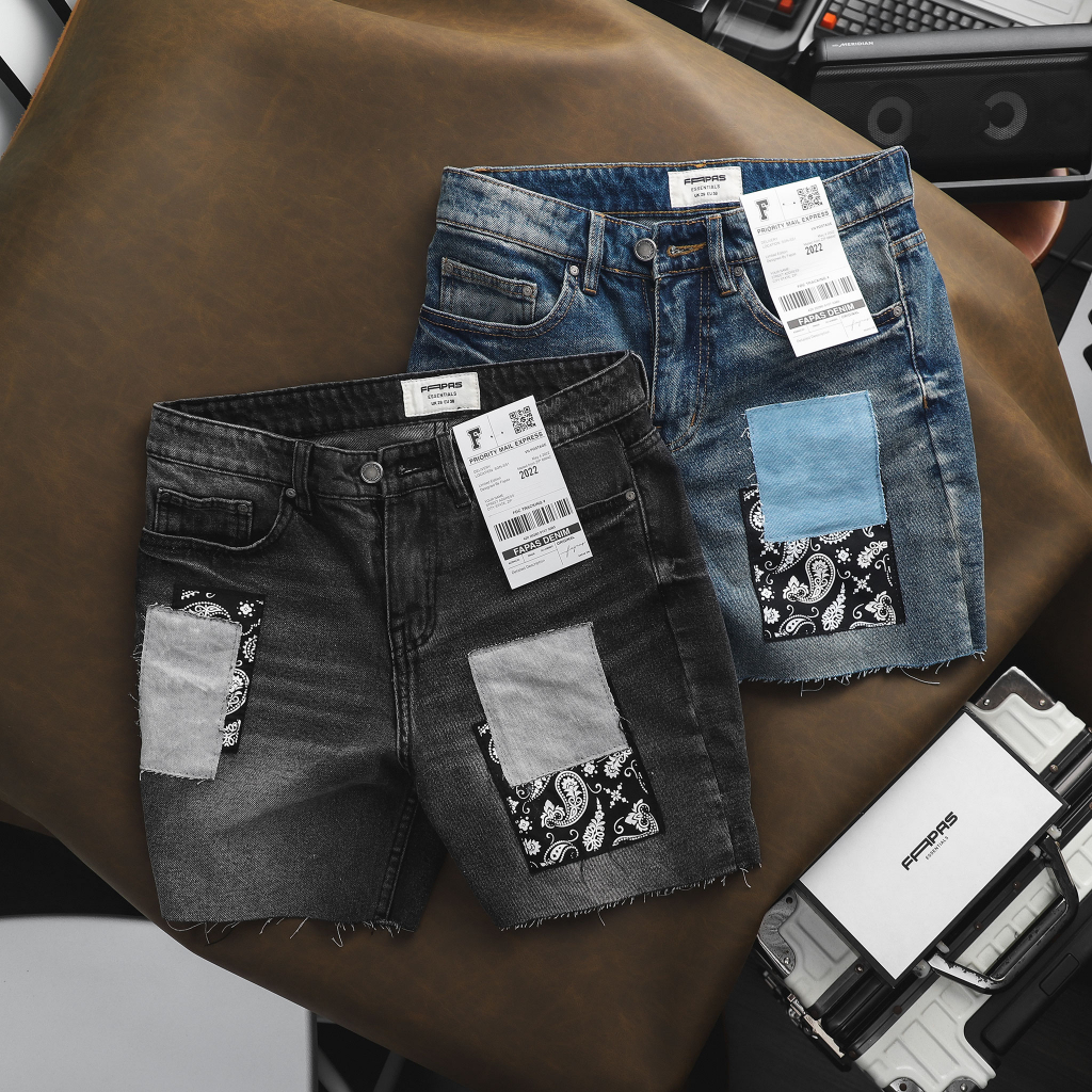 Quần Shorts Nam Chất Vải Cotton Jean Họa Tiết Độc Đáo Pin FAPAS