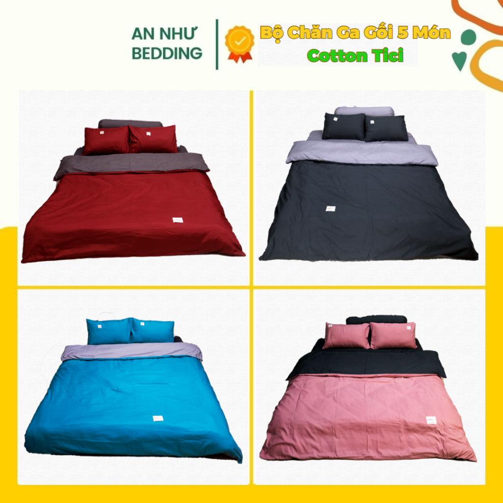 Bộ vỏ chăn ga gối cotton tici 5 món đầy đủ An Như Bedding