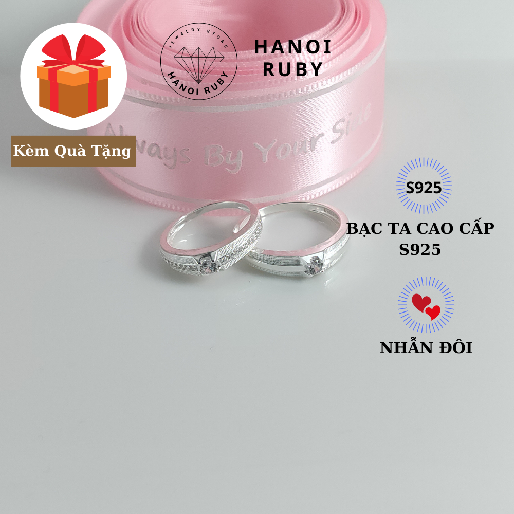 Nhẫn cặp đôi tình yêu đính đá chất liệu bạc ta cao cấp S925 cho tình nhân trong ngày lễ, kỷ niệm, sinh nhật