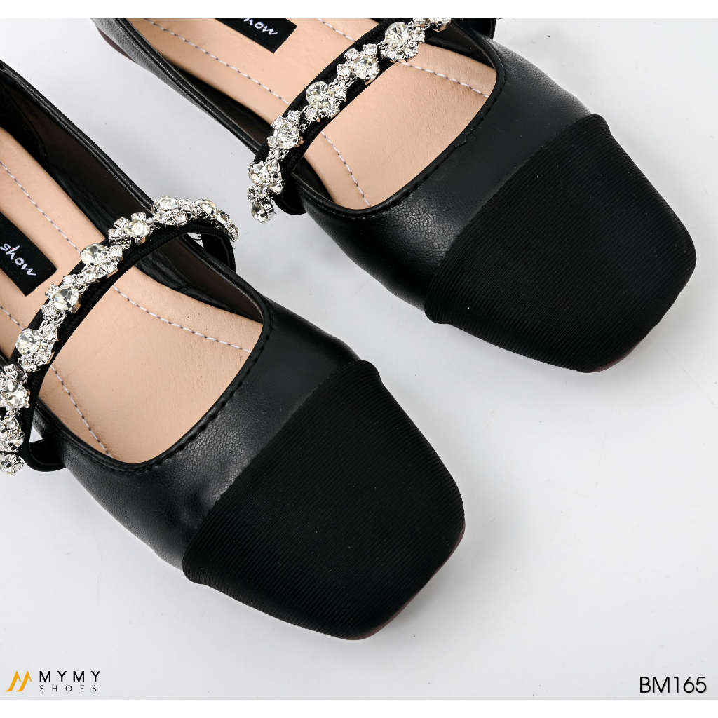 Giày bệt nữ giày búp bê quai ngang màu đen đính đá MyMyShoes - giày bệt nữ BM165