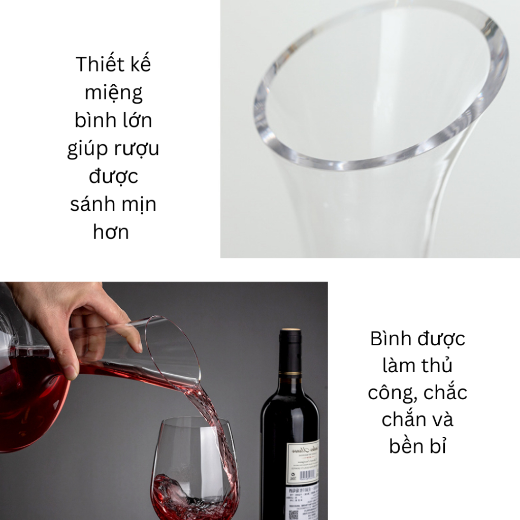 Bình Đựng Rượu, Bình Thở Rượu Vang, Decanter Thủy Tinh GDS Cổ Trơn Quà Tặng Cao Cấp GDSDCT005W150