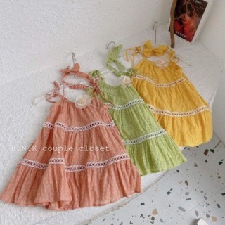 Đầm hai dây đi biển cho bé, đầm maxi kèm turban bé gái