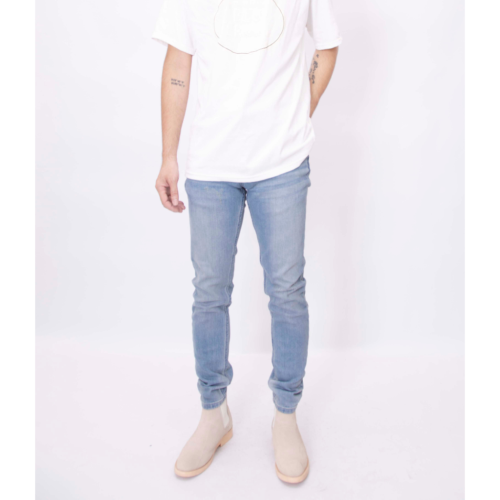 Quần Jean nam LAB+ COTTONLAB quần bò màu xanh nhạt cao cấp vải denim co giãn from slimfit - LAB221120