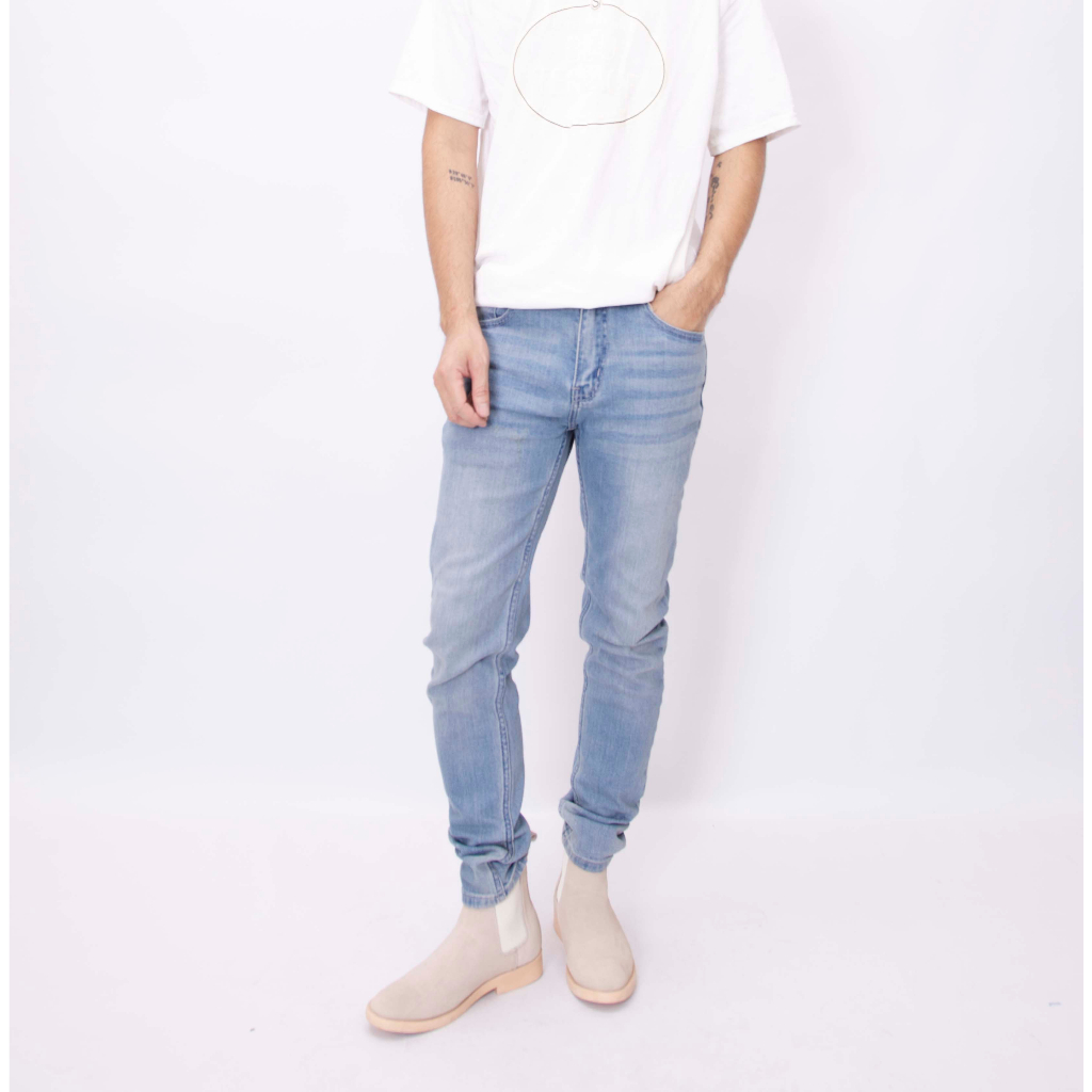 Quần Jean nam LAB+ COTTONLAB quần bò màu xanh nhạt cao cấp vải denim co giãn from slimfit - LAB221120