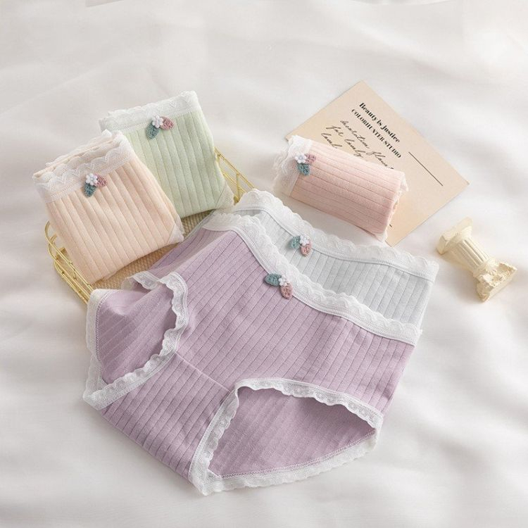 Quần lót nữ cotton - Quần chip nữ cute viền ren đính nơ chiếc lá co dãn thấm hút mồ hôi Cavera L521