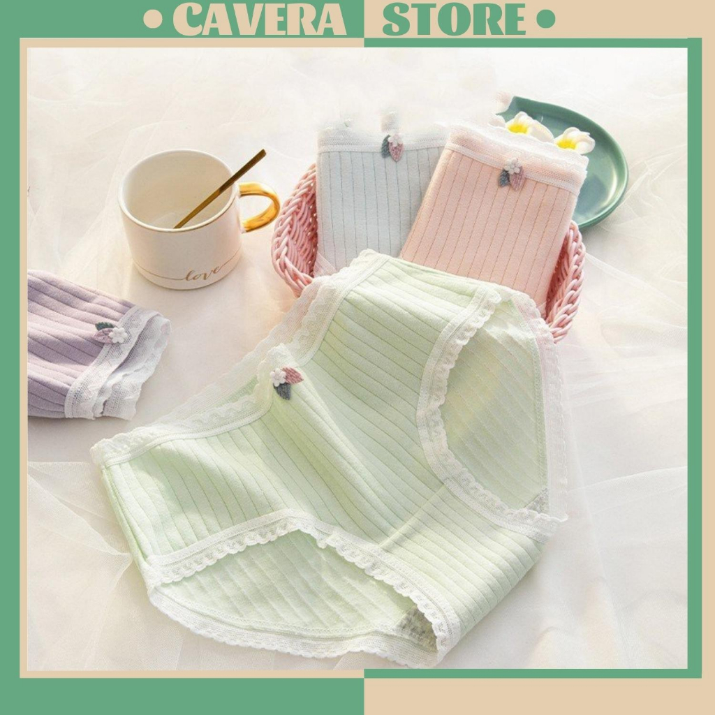 Quần lót nữ cotton - Quần chip nữ cute viền ren đính nơ chiếc lá co dãn thấm hút mồ hôi Cavera L521