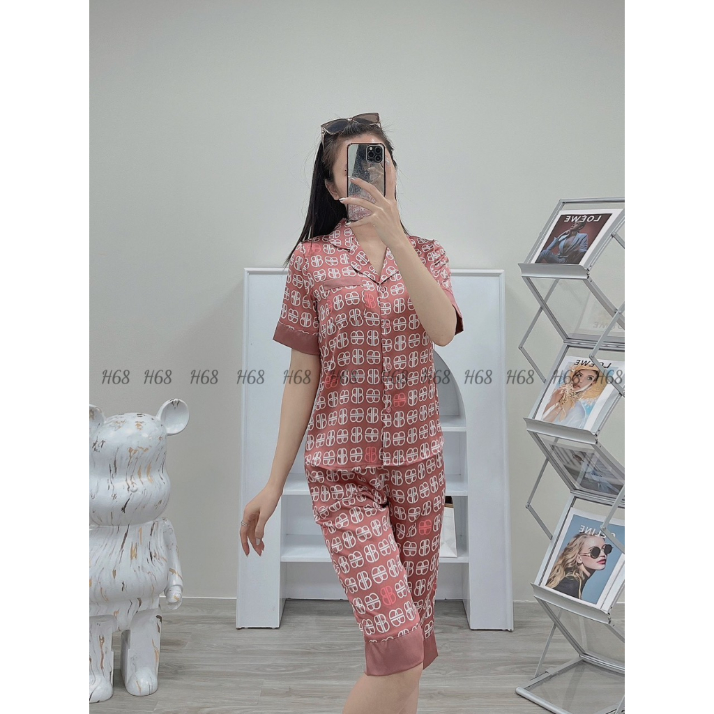 Bộ lụa ngố chữ B chính hãng GUNO Bộ ngủ pyjama cộc tay 3HBNU38