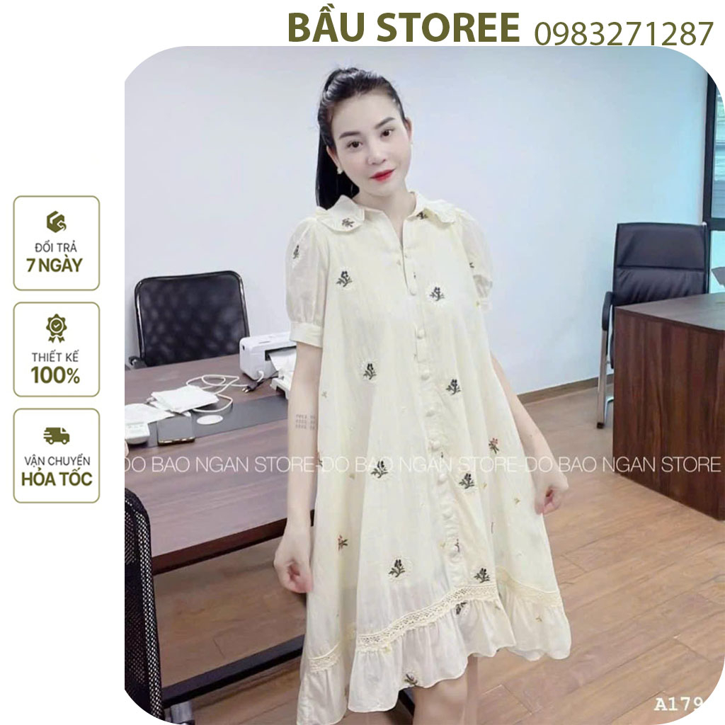 VÁY BẦU CÔNG SỞ ĐẸP SANG CHẢNH-ĐẦM BẦU MÙA HÈ BABAYDOLL HOA CỔ SEN DÁNG DÀI CỰC XINH