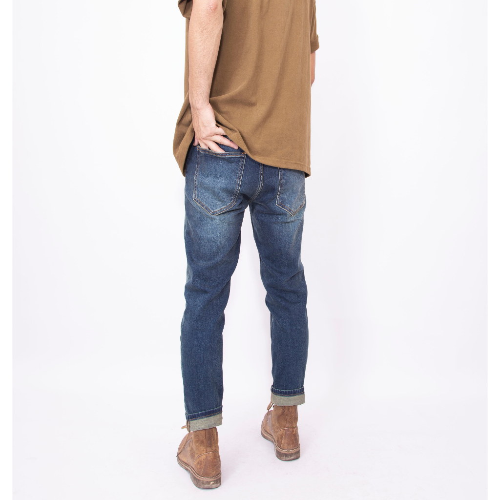 Quần jean nam LAB+ COTTONLAB màu xanh đậm, quần bò chất co dãn, from slimfit cao cấp LAB230201