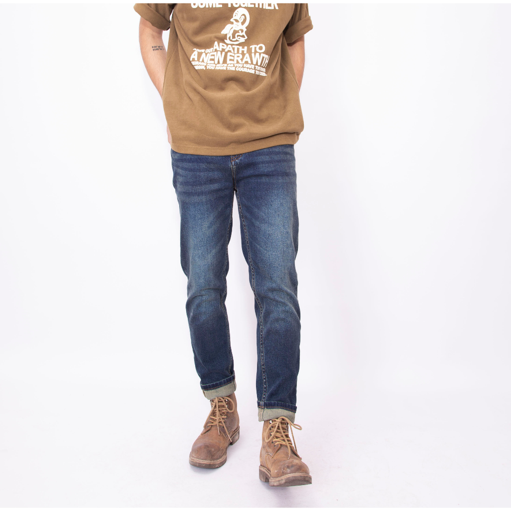 Quần jean nam LAB+ COTTONLAB màu xanh đậm, quần bò chất co dãn, from slimfit cao cấp LAB230201