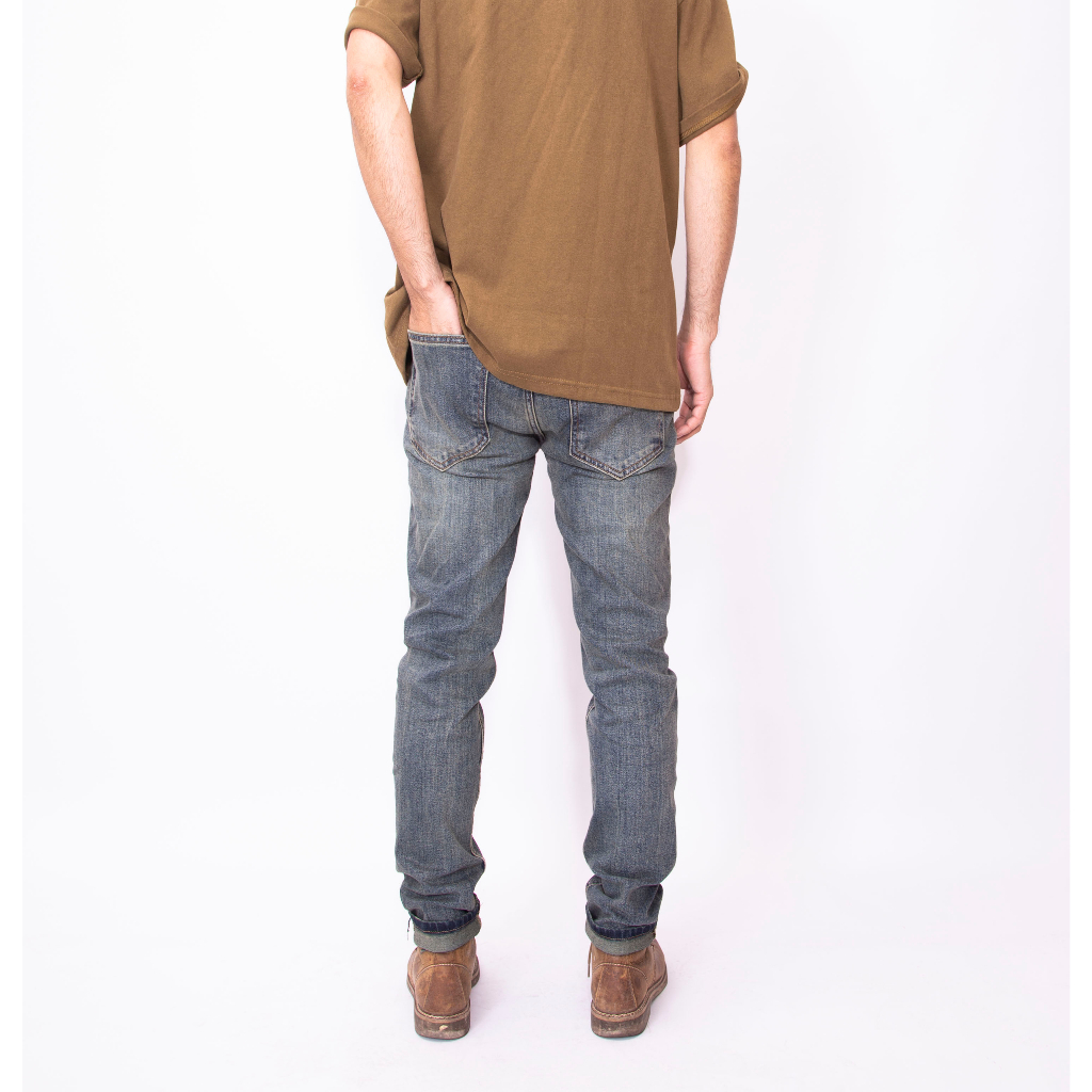 Quần Jean nam LAB+ COTTONLAB quần bò màu xanh rách cao cấp, co giãn nhẹ form Slimfit - LAB703