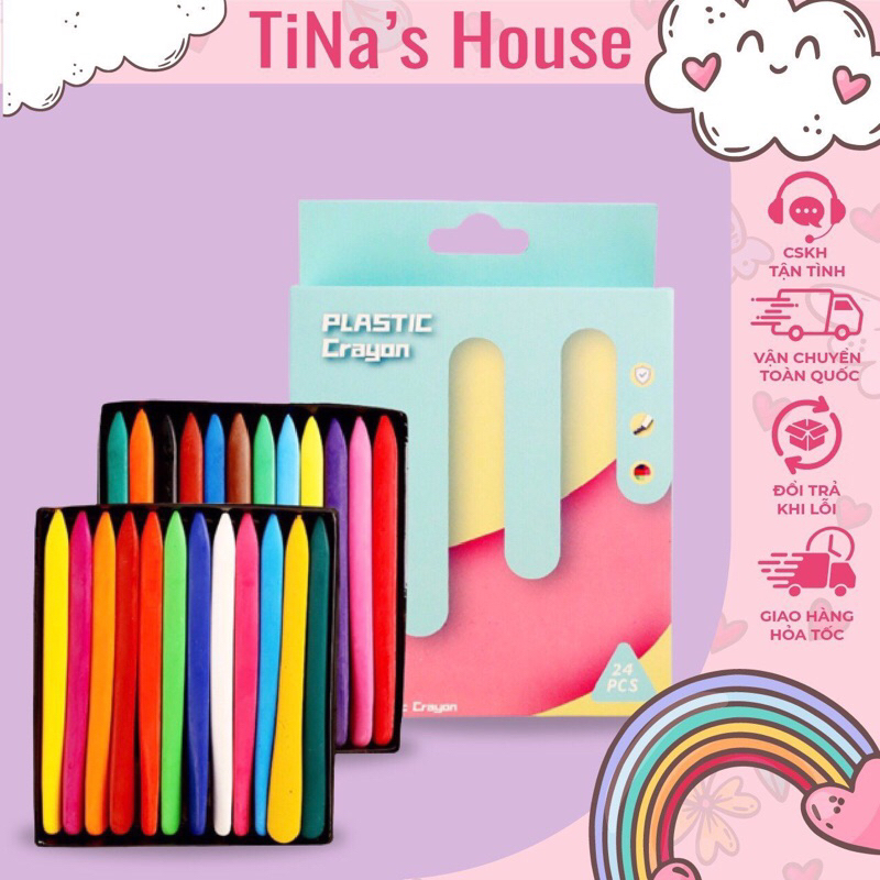 Bộ 12, 24 bút sáp màu hữu cơ cho bé tập vẽ không dính tay - TiNa’s House