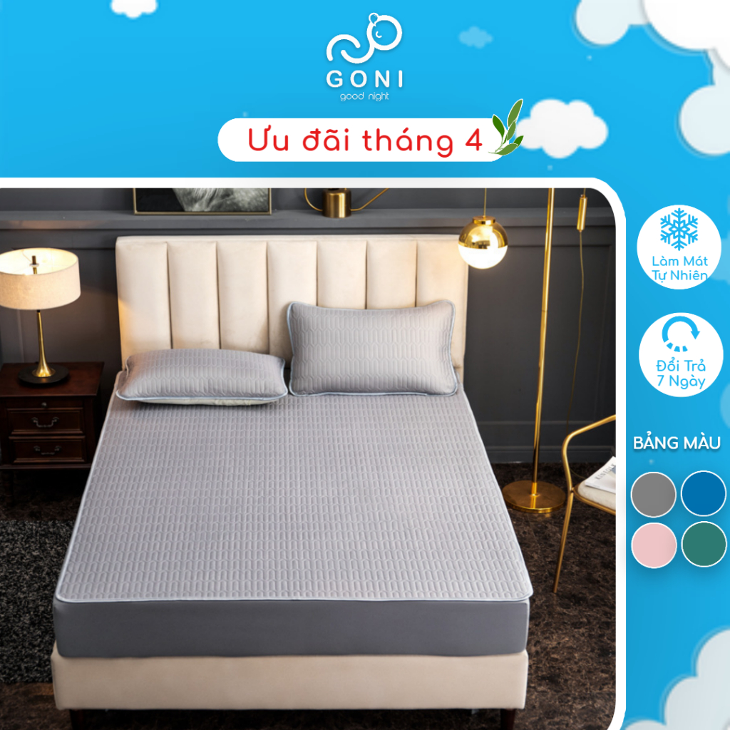 Chiếu điều hoà Goni vải lụa lõi cao su làm mát tự nhiên kèm vỏ gối nằm 1m2 x 2m, 1m4 x 2m, 1m6 x 2m, 1m8 x 2m, 2m2 x 2m