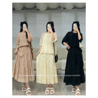 Set áo kèm chân váy dài voan tơ nhăn 2 lớp the.sweaterweather TSW