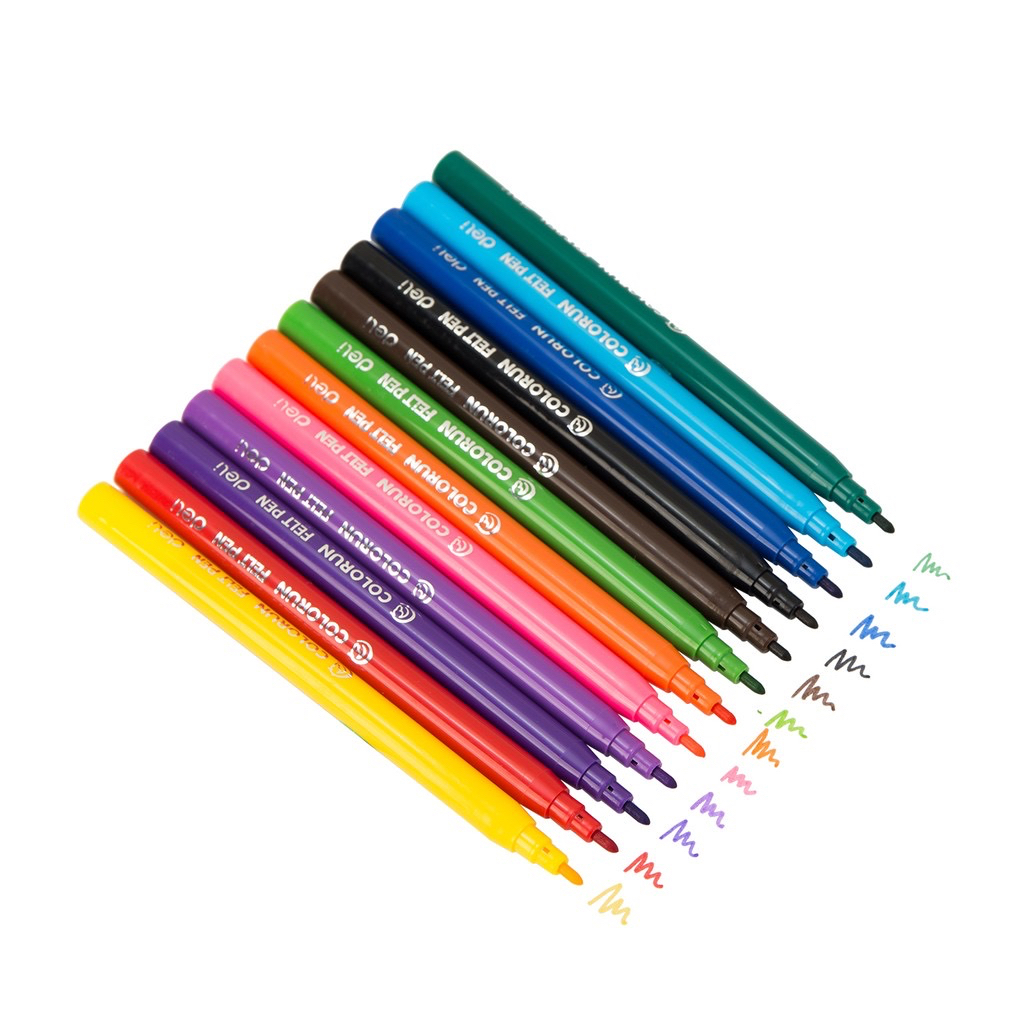 ￼[LIFEMC02BPABAU -10% đơn 250K] Bút màu lông 1.0mm Deli, 12 màu/18 màu/24 màu/hộp fiber pen EC10003/EC10013/EC10023