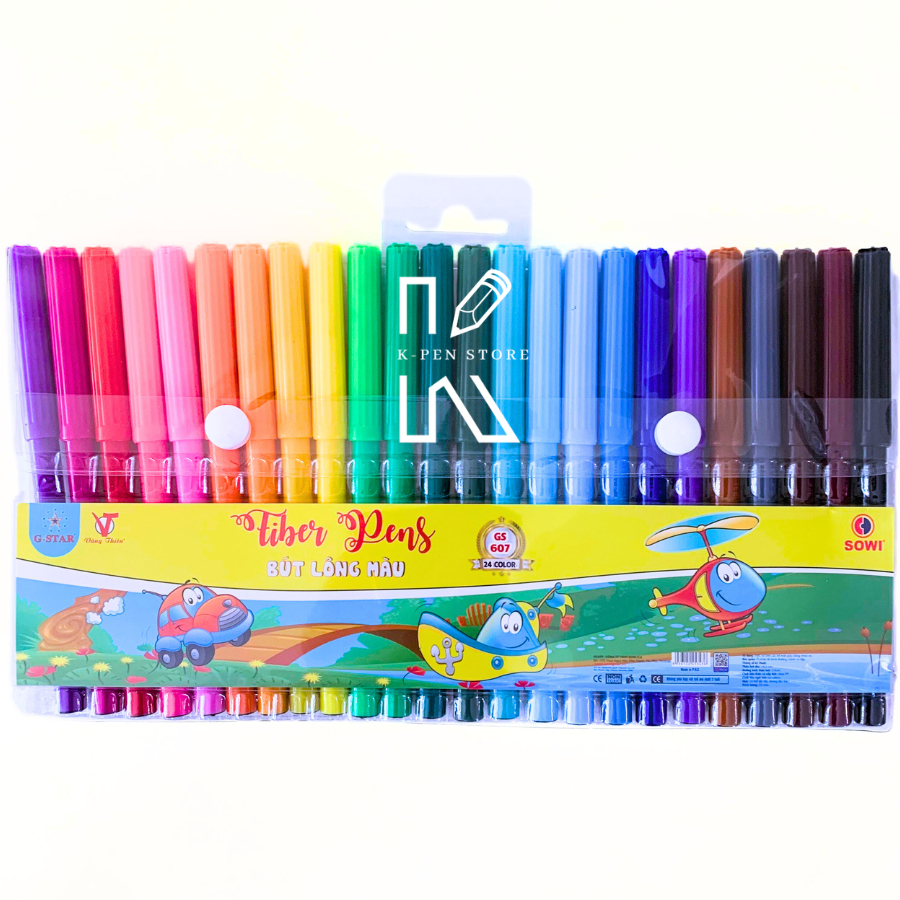 Vỉ 24 cây bút lông màu Gstar GS 607 24 màu tươi - VPP Happy Kids
