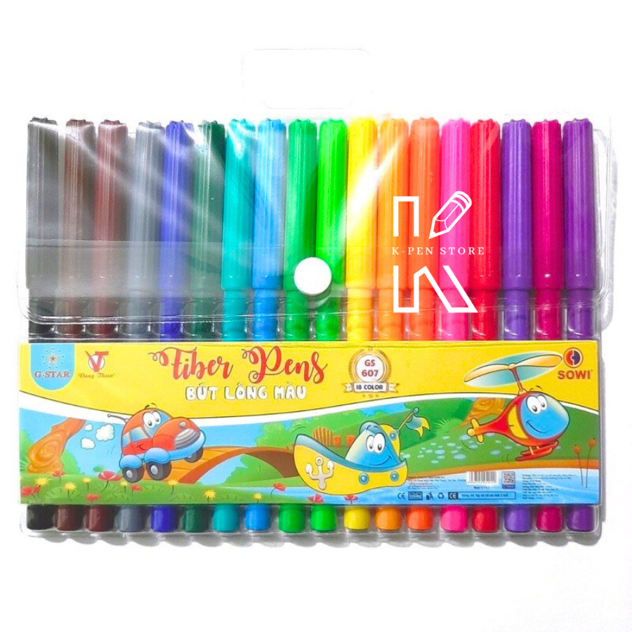 Vỉ 18 Cây Bút Lông Màu Mỹ Thuật G-star GS607 18 - VPP Happy Kids