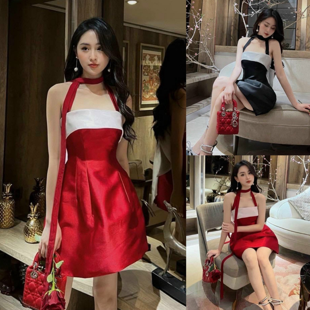 Đầm váy nữ cúp ngực đính nơ siêu xinh với 2 tone màu sang chảnh dành cho các nàng