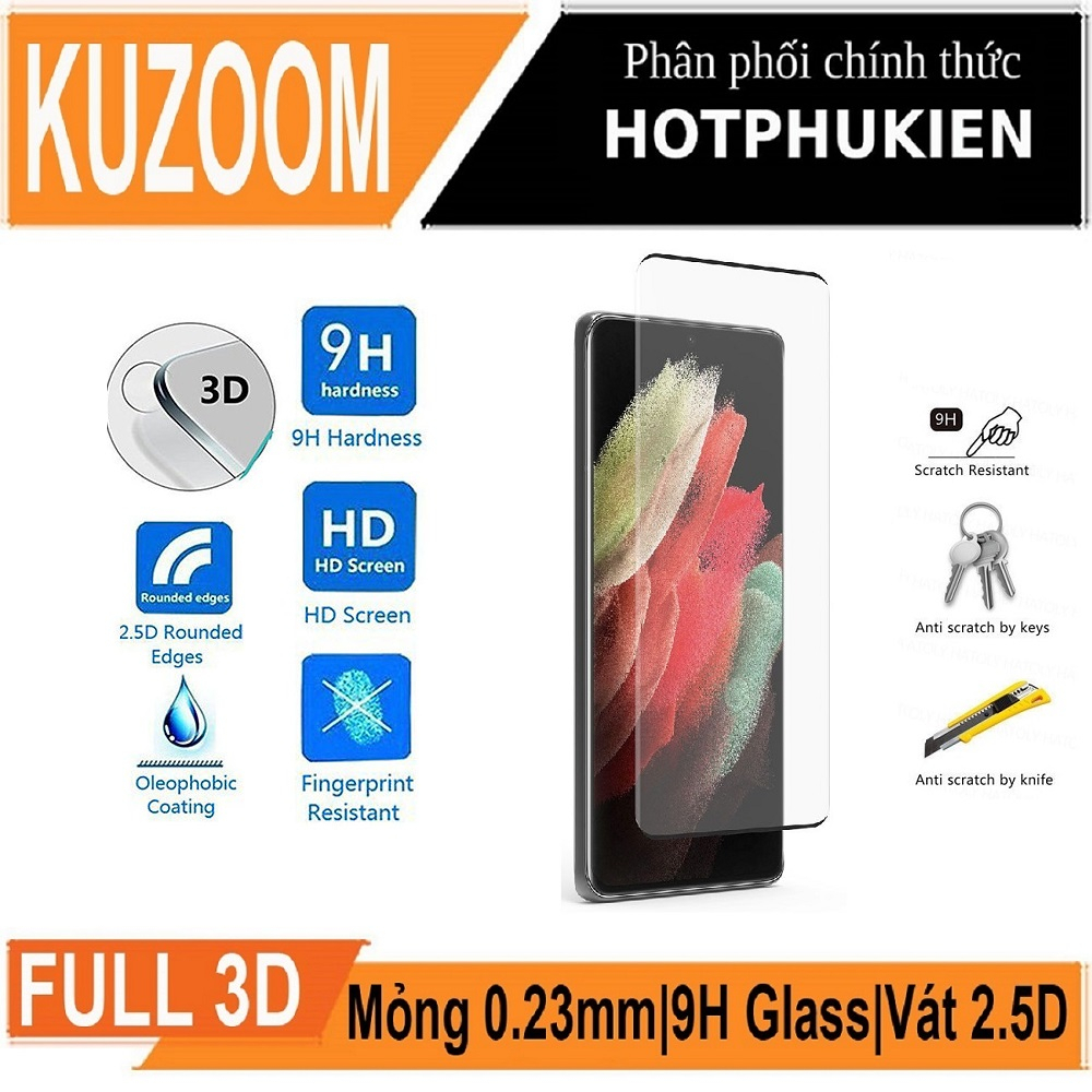 Miếng dán kính cường lực 3D cho Samsung Galaxy S21 / S21 Ultra / S21 Plus / S21+ hiệu Kuzoom - Hotphukien Phân phối