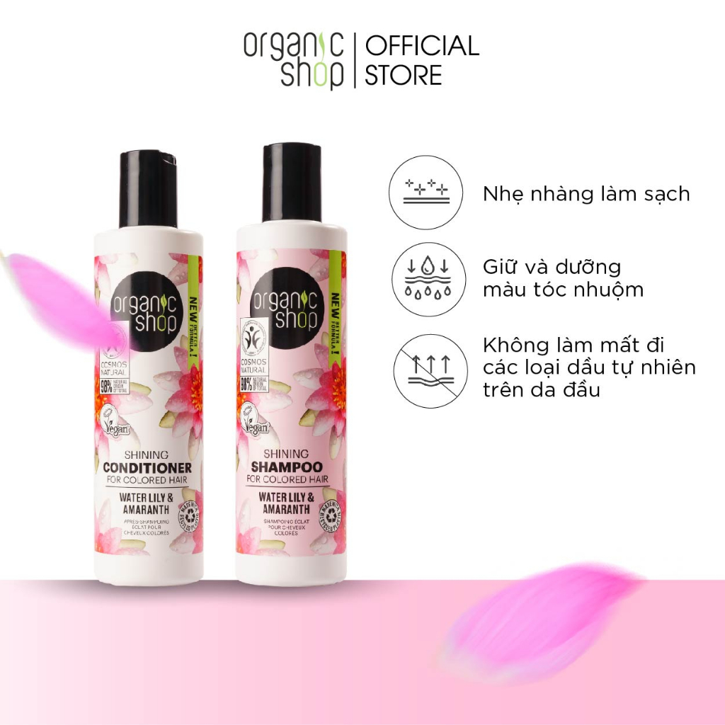 BỘ DẦU GỘI VÀ XẢ ORGANIC SHOP CHO TÓC NHUỘM CHIẾT SUẤT HOA LILY và DẦU HẠT DỀN ( 280ML x 2).