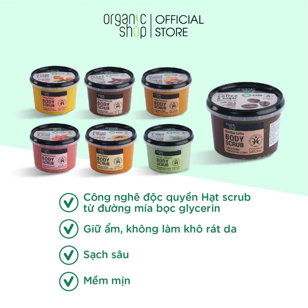 Tẩy Tế Bào Chết Body ORGANIC SHOP, Tẩy Da Chết Toàn Thân Giúp Cấp Ẩm Ngăn Ngừa Mụn Và Phục Hồi Da Dung Tích 250ml