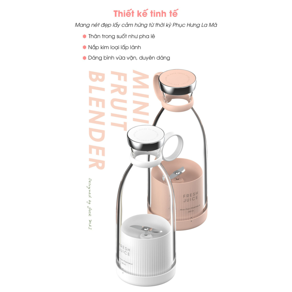 Máy xay sinh tố cầm tay ST4, máy say sinh tố sạc pin không dây dung lượng pin 1400mAh, vệ sinh dễ dàng có dây cầm