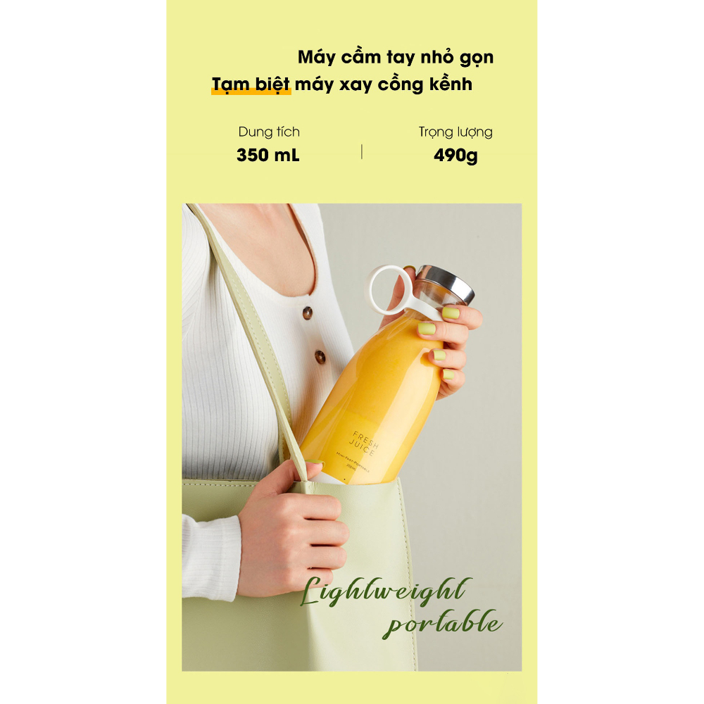 Máy xay sinh tố cầm tay ST4, máy say sinh tố sạc pin không dây dung lượng pin 1400mAh, vệ sinh dễ dàng có dây cầm