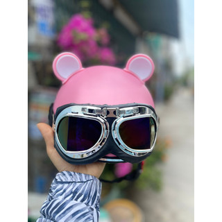 Combo nón bảo hiểm kính phi công kèm tai gấu mickey hottren