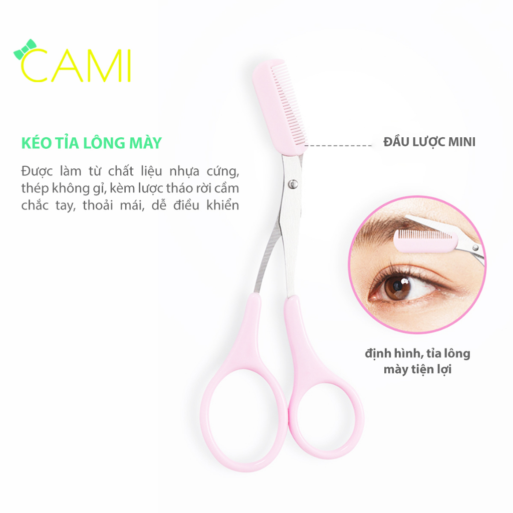 Kéo tỉa lông mày thiết kế gấp gọn tiện lợi, an toàn, giúp định hình lông mày, chất liệu thép không gỉ - Cami - CMPK349