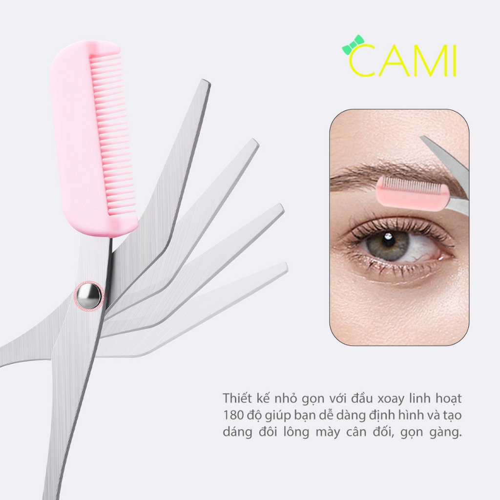 Kéo tỉa lông mày thiết kế gấp gọn tiện lợi, an toàn, giúp định hình lông mày, chất liệu thép không gỉ - Cami - CMPK349