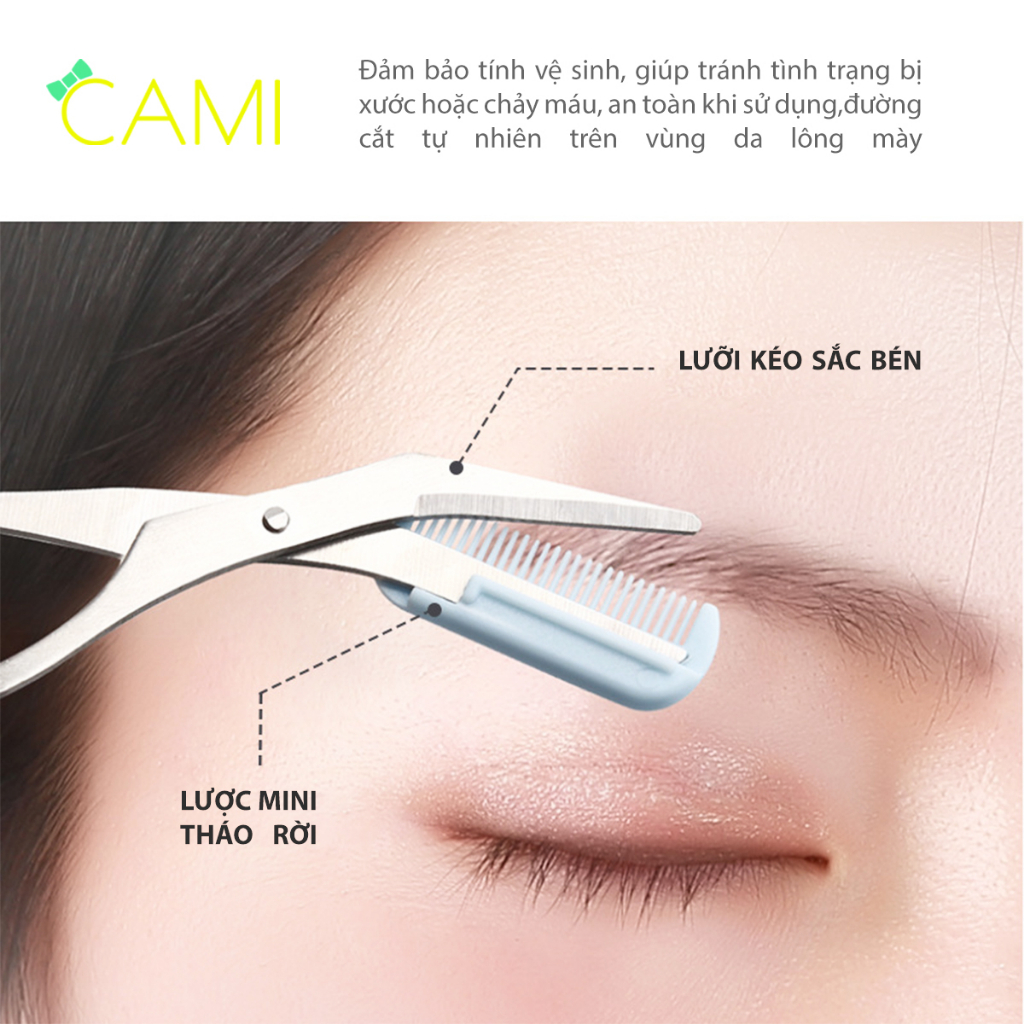 Kéo tỉa lông mày thiết kế gấp gọn tiện lợi, an toàn, giúp định hình lông mày, chất liệu thép không gỉ - Cami - CMPK349